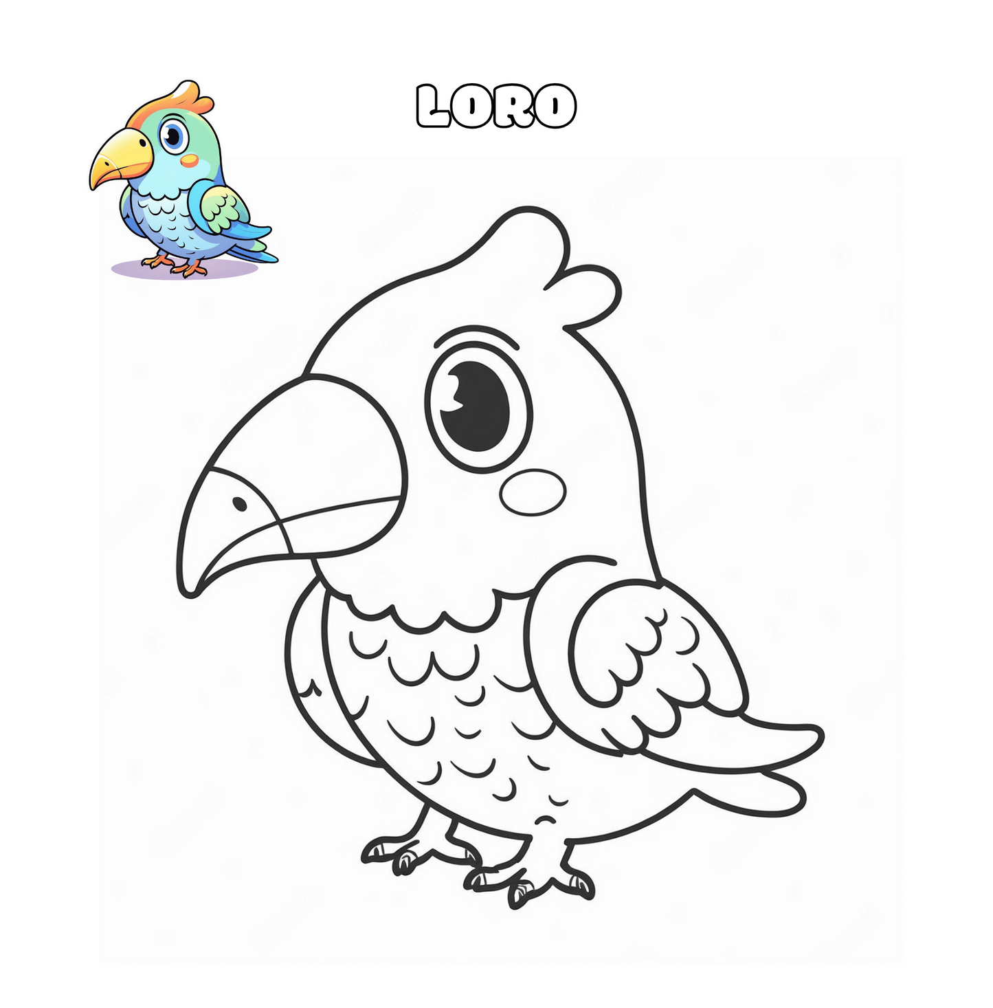 Ilustración de un loro simpático para colorear – ideal para niños pequeños