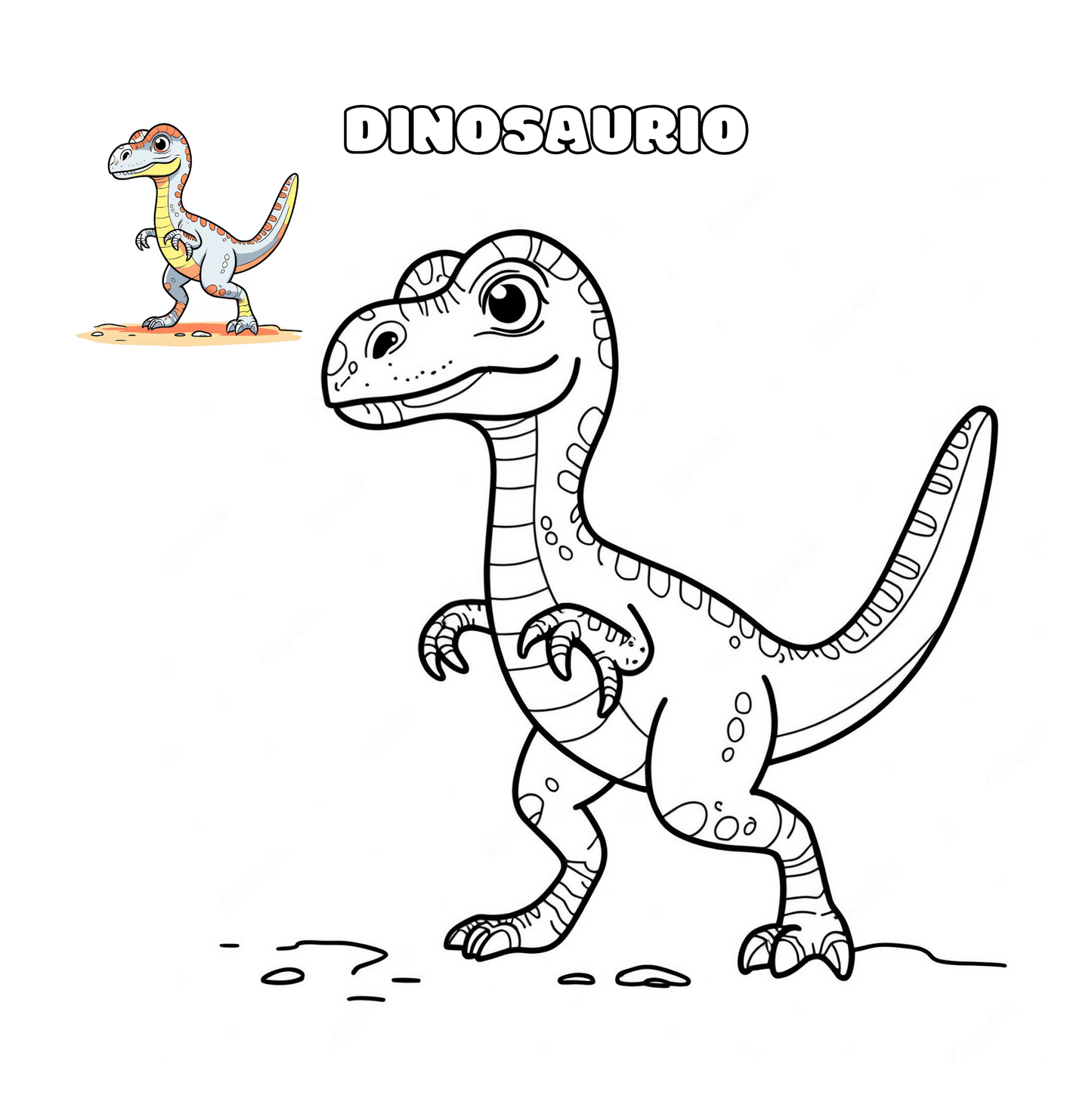 Dibujo tierno y fácil de un dinosaurio – parte del libro para colorear de animales