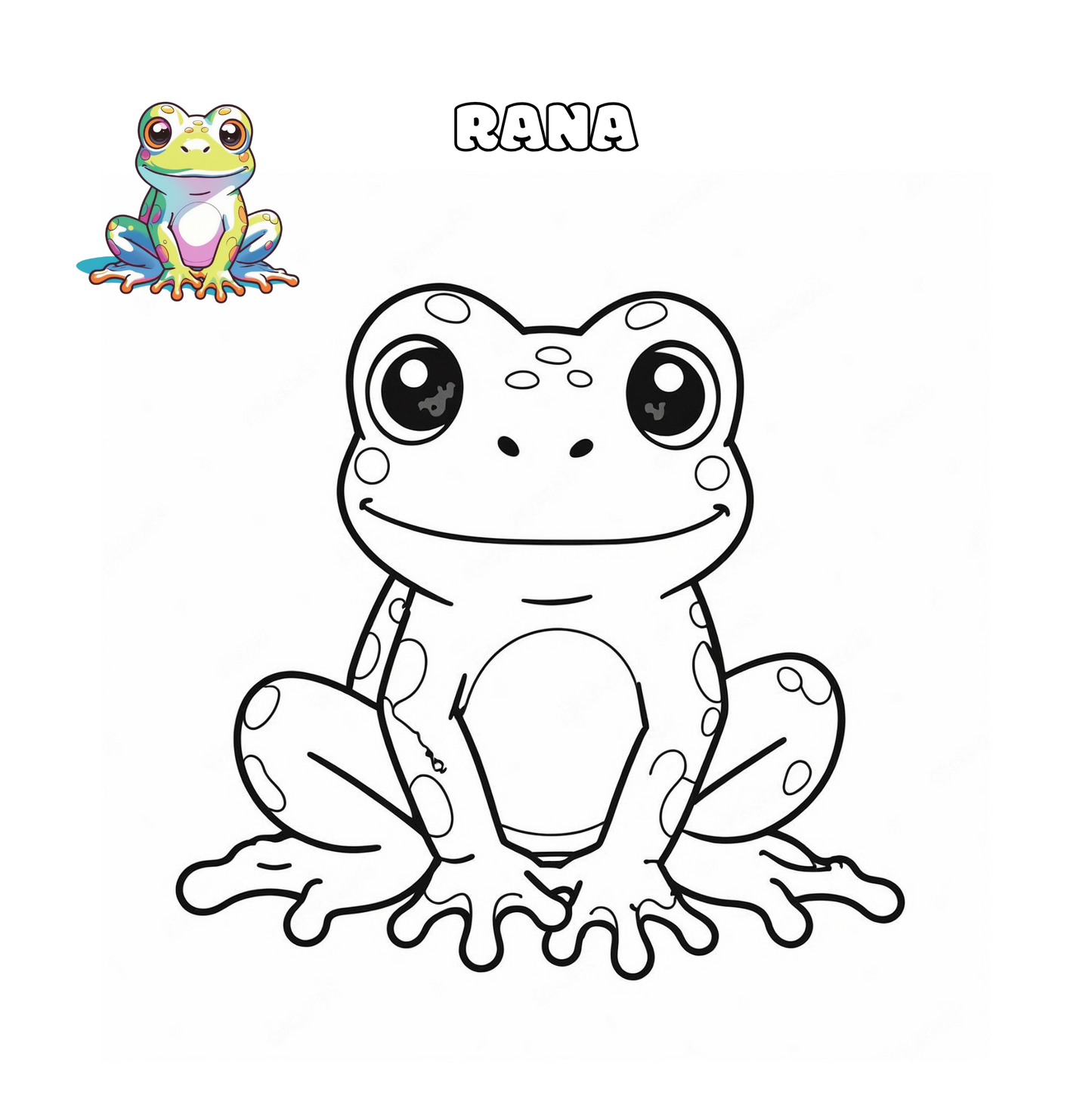 Dibujo sencillo de una rana para colorear, perfecto para niños a partir de 4 años