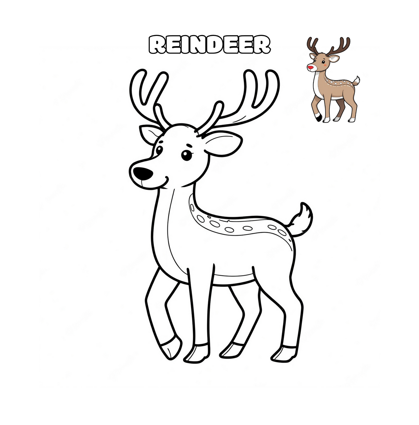 Cute reindeer Christmas coloring page for kids