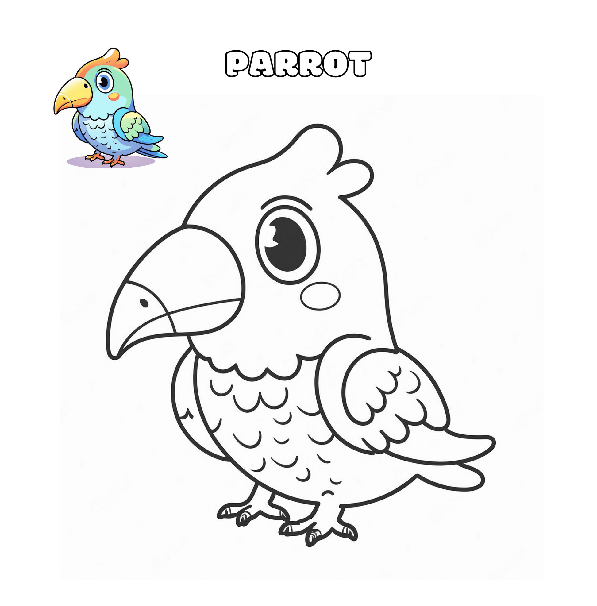 Cute parrot coloring page for kids from animal-themed book for children aged 4+